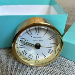 Tiffany & Co Portfolio World Time Gold Tone Brass Clock Alarm
